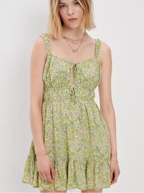 American Eagle Outfitters Green Floral Mini Dress